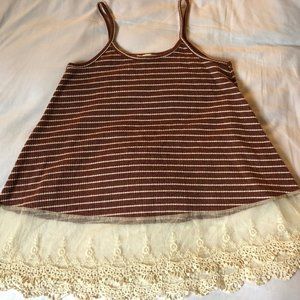 Lace trimmed knit tank top